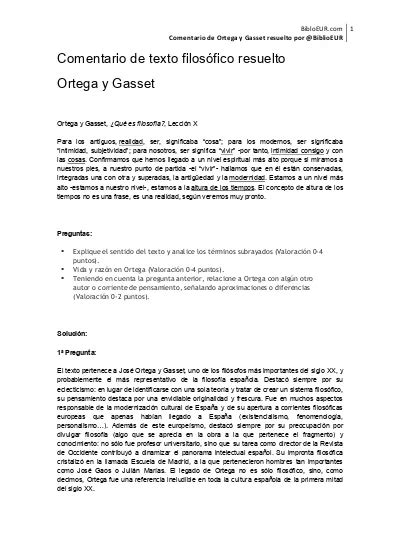 Comentario de texto filosófico resuelto Ortega y Gasset