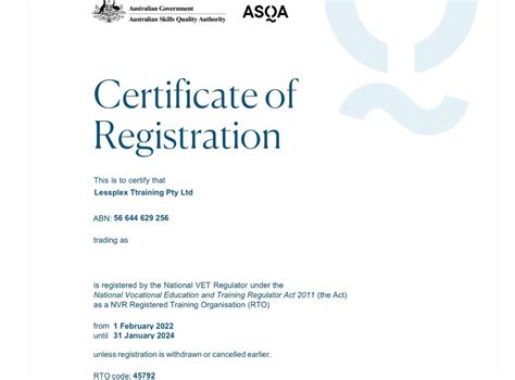 RTO Certificate Of Registration LessPlex News Tamworth Compliance