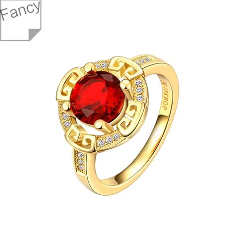 Ring Wedding ring Gold Red Crystal fashion jewelry Charm Women's ...