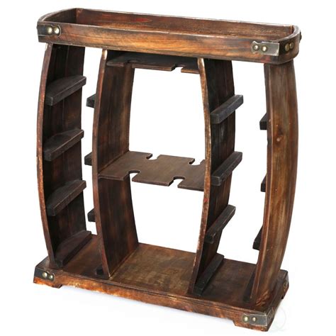 Vintiquewise Rustic Wooden Wine Rack With Glass Holder 8 Bottle