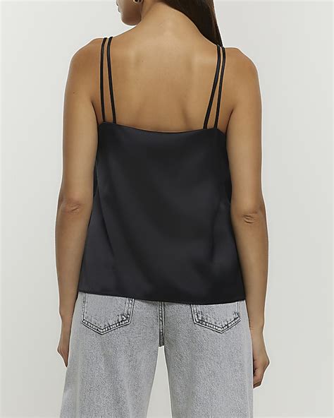 Black Double Strap Cami Top River Island