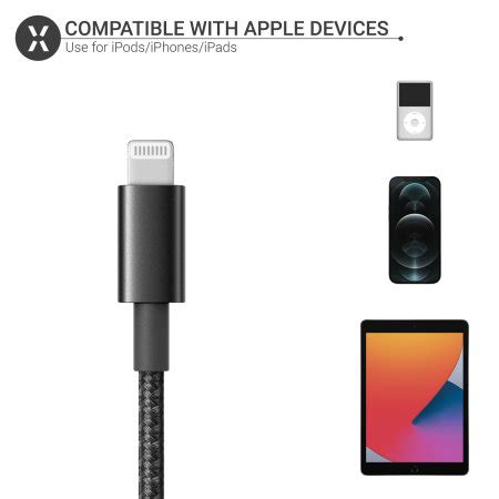 Olixar Braided M Black Usb A To Lightning Charge And Sync Cable