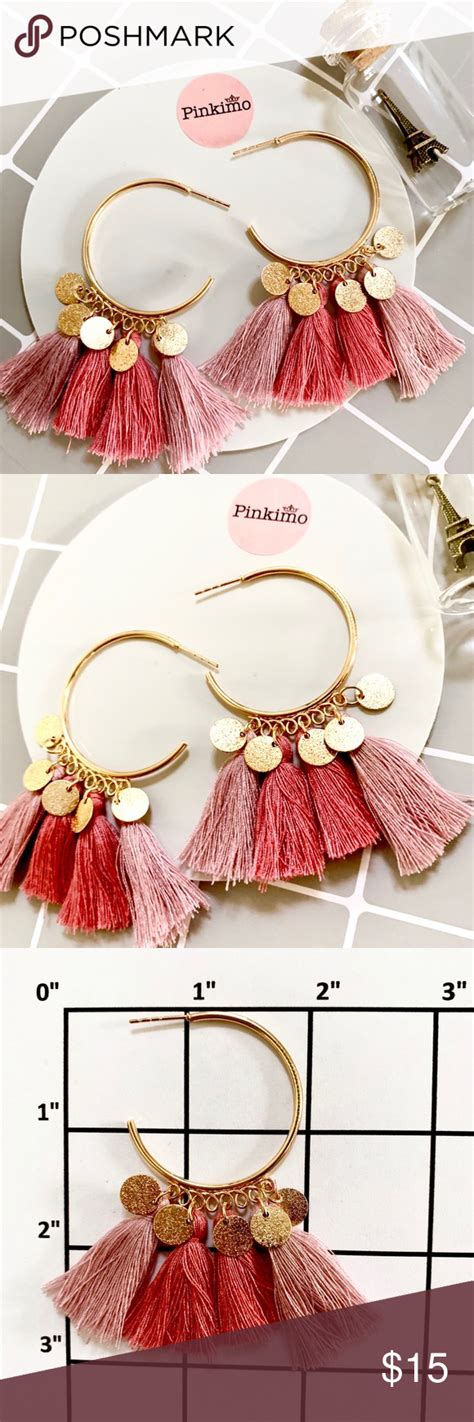 Dusty Pink Fringe Tassel Hoop Earrings