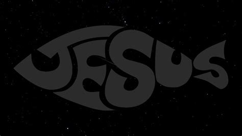 The Word Jesus Written In Black On A Dark Background With Stars And