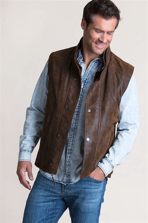 Falcon Distressed Italian Lambskin Leather Vest Overland Mens