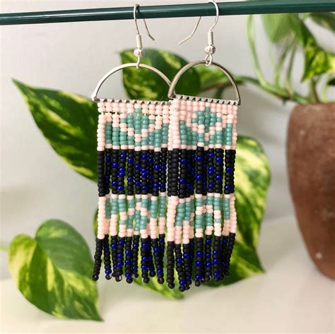 Colourful Geometric Beaded Earrings Etsy