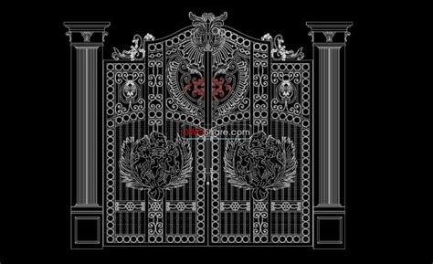 An Ornate Iron Gate With Two Lions On The Top And Bottom In Black