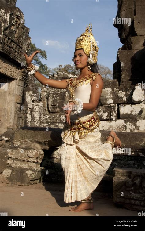 Girl Dancer Wearing Apsara Dancer Costume In Khmer Temple Bayon