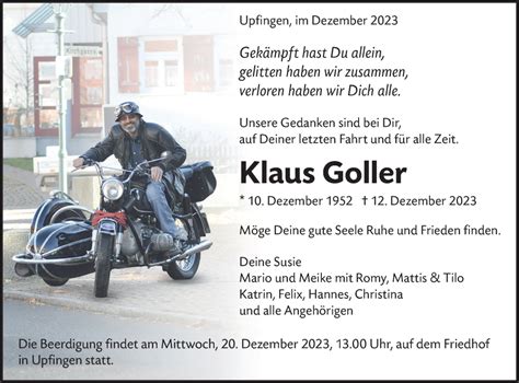 Traueranzeigen Von Klaus Goller S Dwest Presse Trauer