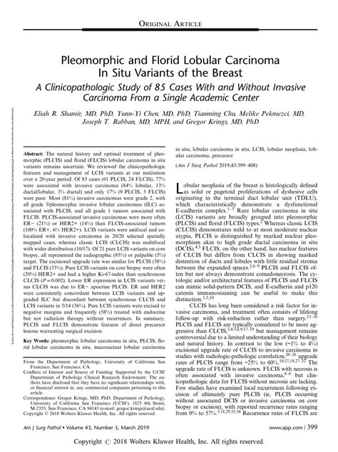 Pdf Pleomorphic And Florid Lobular Carcinoma In Situ Variants Of The Breast A