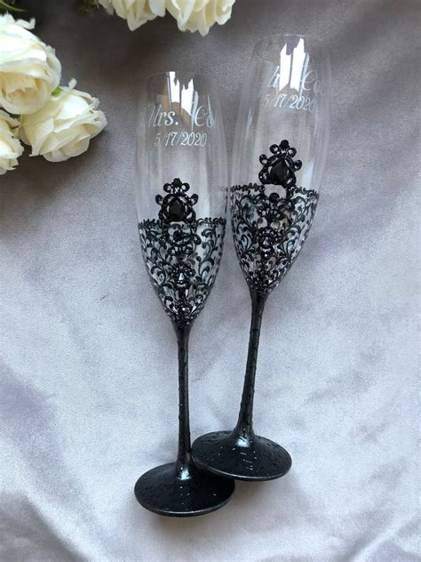 Black Champagne Flutes Halloween Glasses Halloween Flutes Etsy