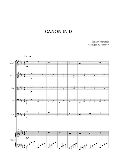 Canon In D Pachelbel String Quintet Piano Accompaniment Arr