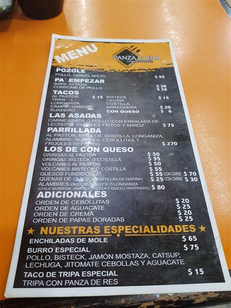 Menu At Panza Llena Coraz N Contento Restaurant Metepec