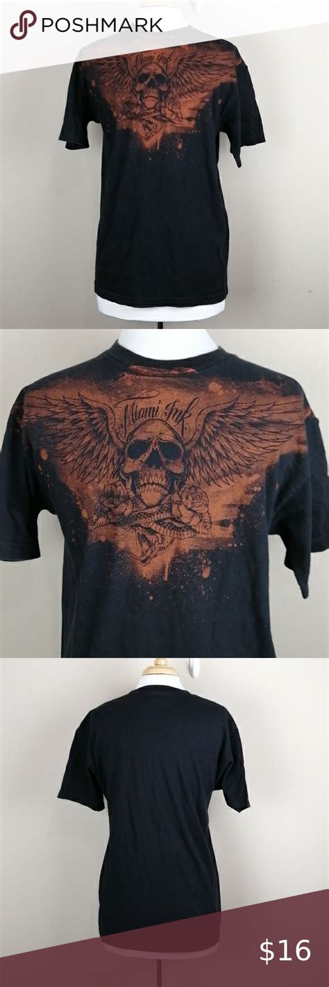 Miami Ink Bleached Winged Skull Black T Shirt Black Tshirt Clothes