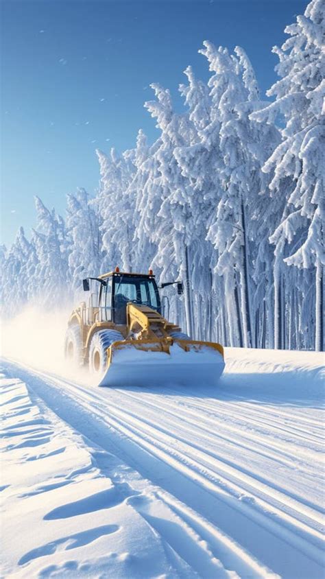 Winter Road Safety Ensured Efficient Snow Blower Clears Pathways Stock