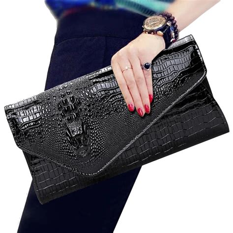 Women Leather Clutch Purse Party Bags High Quality Crocodile Gold Envelope Clutch Bag Female