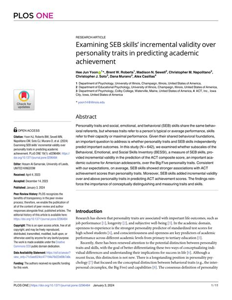 Pdf Examining Seb Skills Incremental Validity Over Personality