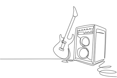 Single Continuous Line Drawing Electric Guitar With Amplifier Rock