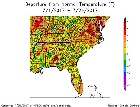 Most of Southeast above normal in temperature in July 2017 | Climate and Agriculture in the ...