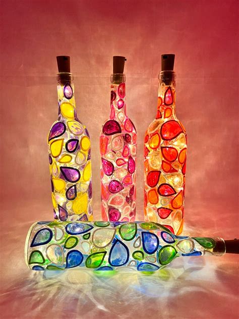 Handpainted Stained Glass Effect Decorative Multicolored Wine Bottle