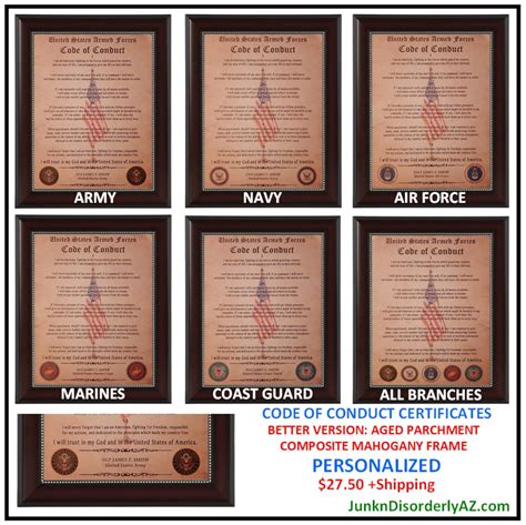 Better U S Military Code Of Conduct Army Navy Air Force Marines Coast Guard Aged Parchment