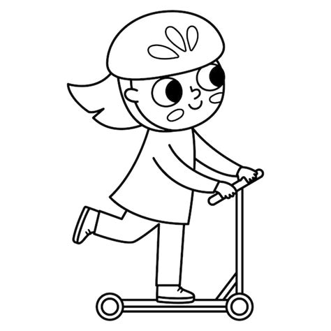 Premium Vector Black And White Girl Riding A Scooter In Helmet Icon