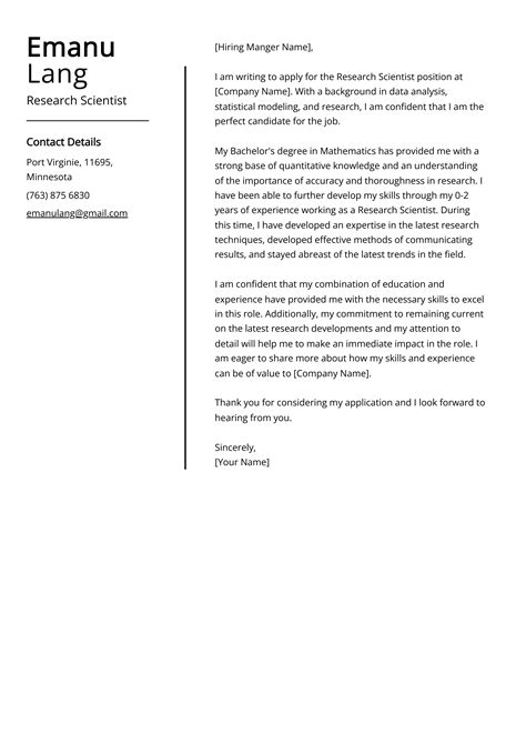 Research Scientist Cover Letter Examples Template And 20 Tips