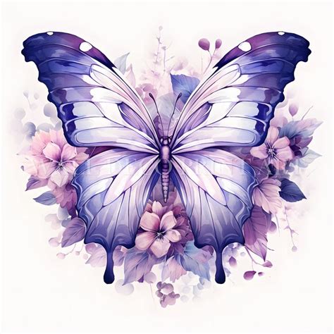 Lovely Butterfly With Flowers Clipart Bundle Purple 1 Png Etsy Canada In 2024 Butterfly