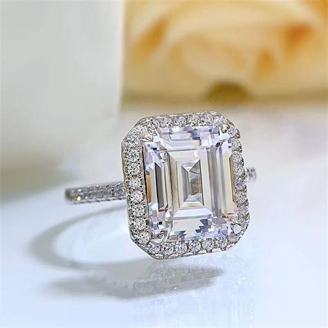 Emery 4 5 Carat Emerald Cut Moissanite Halo Ring In 18k Solid Gold