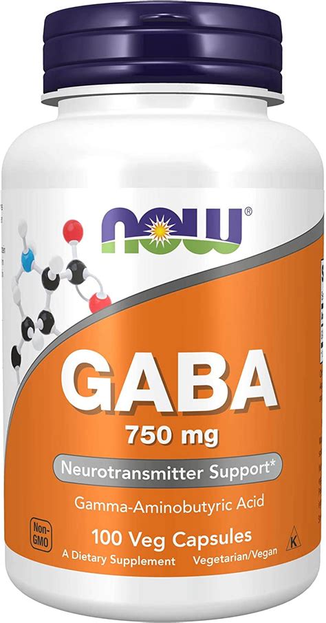 NOW Supplements GABA Gamma Aminobutyric Acid 750mg Neurotransmitter