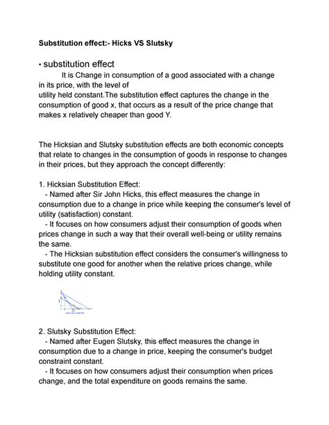 Hicks And Slutsky Substitution Effect Substitution Effect Hicks VS