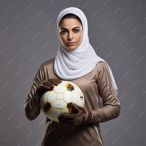 Premium Ai Image Portrait Of Muslim Woman In Hijab Holding Soccer