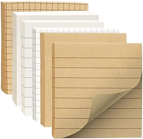 6 Pièces Sticky Notes 75 X 75 mm Notes Autocollantes Blanc et Peau de