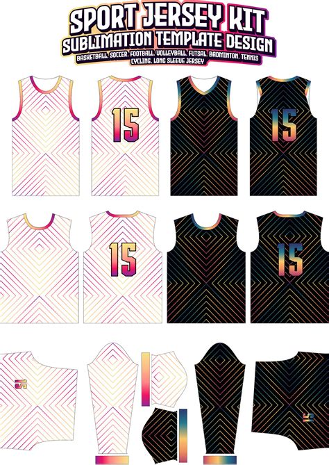 Geometric Lines Colorful Jersey Design Sportswear Layout Template ...