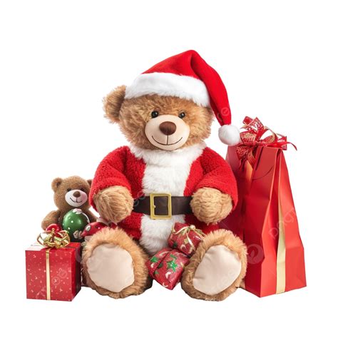 Christmas Composition With Santa Claus Bag Full Of Toys And Smiling Teddy Bear Santa Sack