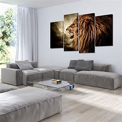 Kreative Arts - 4 Panel Wall Art Lion Painting Print On Canvas Animal ...