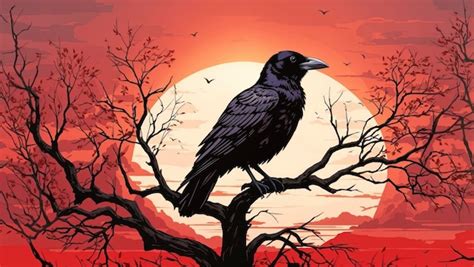 Premium AI Image Illustration Of A Raven Perched On A Branch Of A