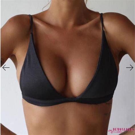 DEMQ Women Summer Bikini Top Solid Color Padded Wire Free Halter Bra