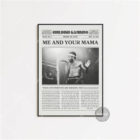 Childish Gambino Retro Newspaper Print, Me and Your Mama Poster, Me and Your Mama Lyric Print ...