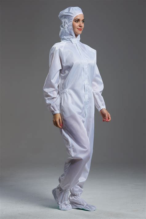 Anti Static Autoclavable ESD Cleanroom Garment Hooded Coverall White