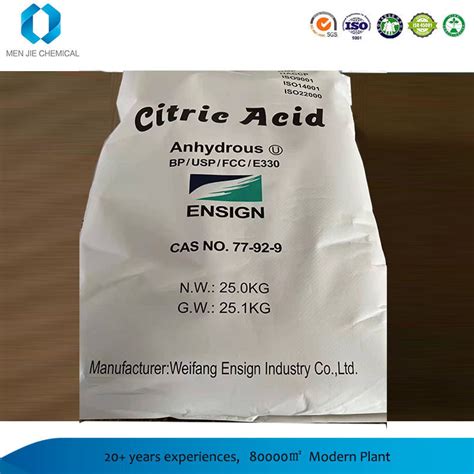 Food Grade Ensign Rzbc Ttca Citric Acid Powder Monohydrate Anhydrous