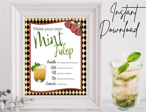 Kentucky Derby Mint Julep Recipe Printable Sign Party Decor Make Your ...