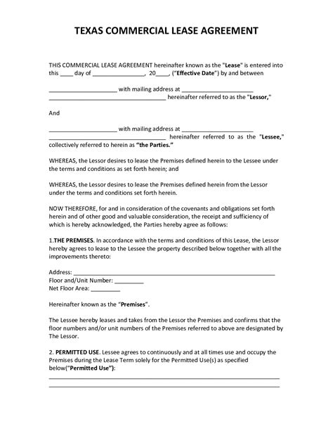 Texas Rental Agreement Texas Apartment Lease Contract Sample