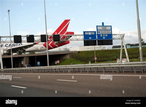 Plane Over Road Runway Airport Schiphol Amsterdam Holland Netherlands