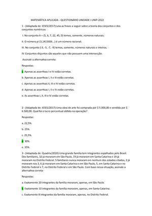 Question Rio Matem Tica Aplicada I Pergunta Em Pontos Fgv