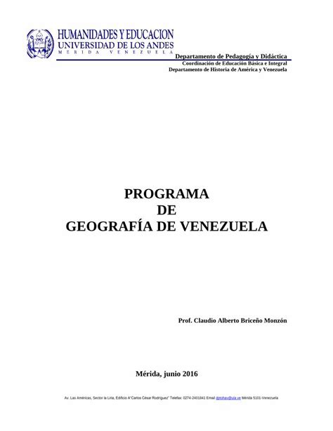 PDF PROGRAMA DE GEOGRAFÍA DE VENEZUELA Universidad de Los Andes la