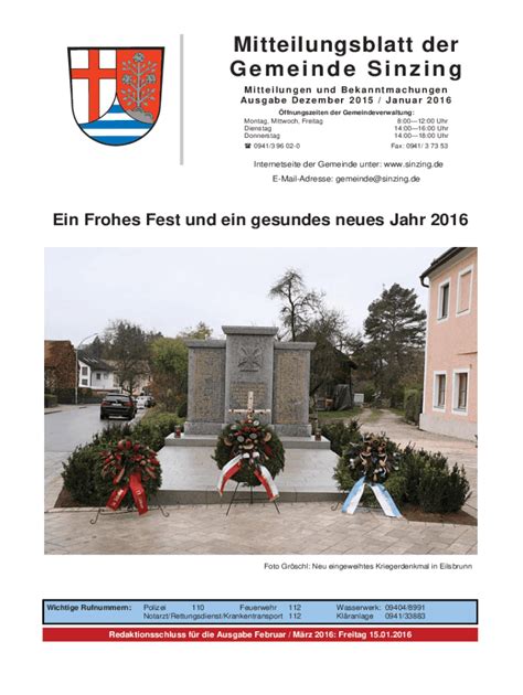 Ausf Llbar Online Archiv Mitteilungsbltter Gemeinde Sinzing Fax Email