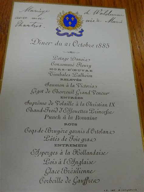 Menu Du Dîner Donné La Veille Du Mariage De Waldemar De Danemark Et