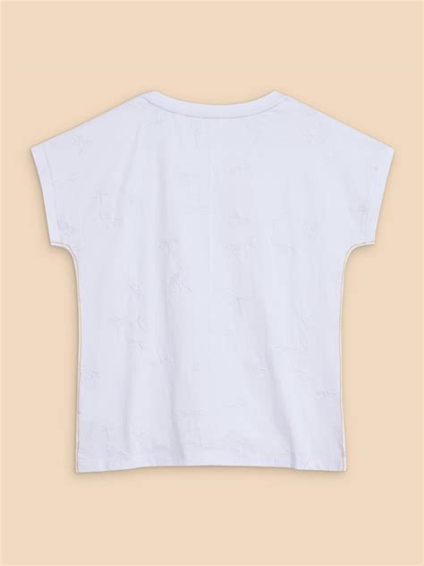 Nelly Notch Neck Embroidered Tee In Brilliant White White Stuff