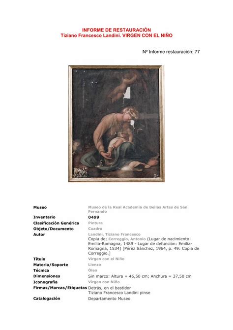 Pdf Informe De Restauraci N Tiziano Francesco Landini Virgen